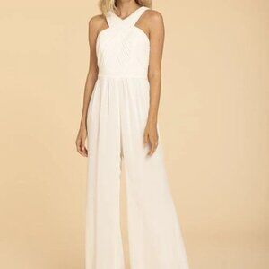 Hayley Paige Occasions White Chiffon Jumpsuit Size 12 Bridal Prom Glam Boss